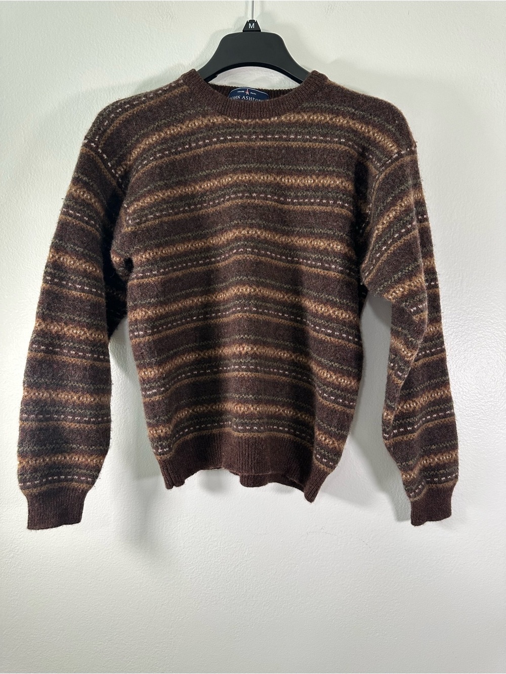 John Ashford Woolmark 100% Lambswool Sweater Brown Fair Isle L